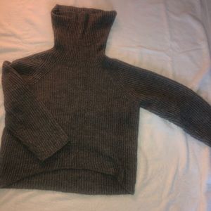 Grey, wool, high neck turtleneck.